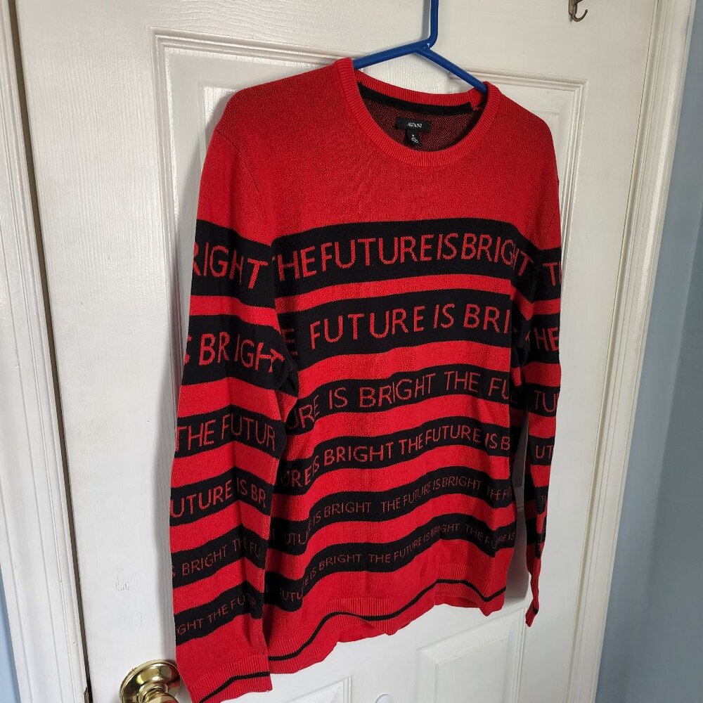 SOLD Alfani Men’s Medium Red Black Graphic Sweater “The Future Is Bright” Cotton